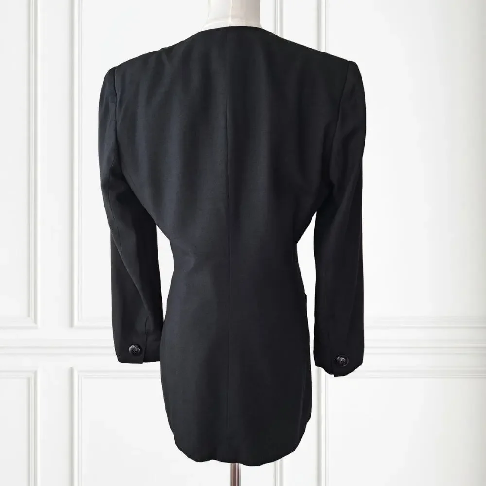 CHRISTIAN DIOR Vintage Black Collarless Blazer Jacket Sz 6 Minimalist Luxury 90s